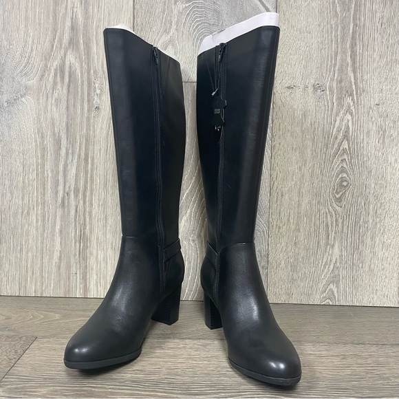 Giani Bernini Adonnys Leather Zipper Memory-Foam Wide-Calf  Black Riding Boots - Picture 5 of 15